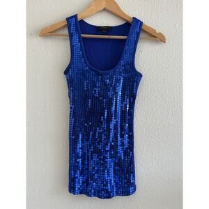 Express Y2K Sequined Blue Tank Top Size XS Retro Luxy Festival